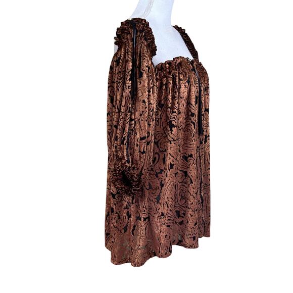 Burnout velvet top, black/brown, Renaissance, ethereal, mystical, romantic - Picture 2 of 7